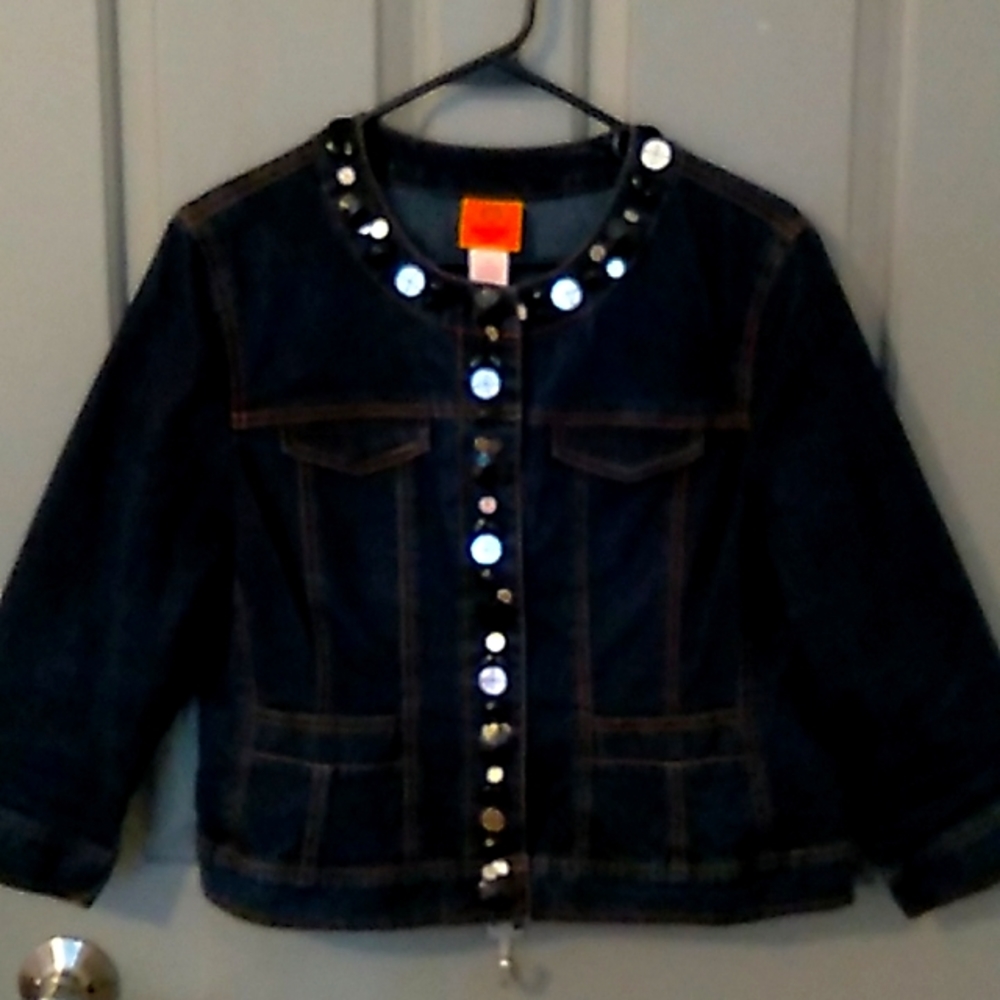 Denim embellished jacket womens
